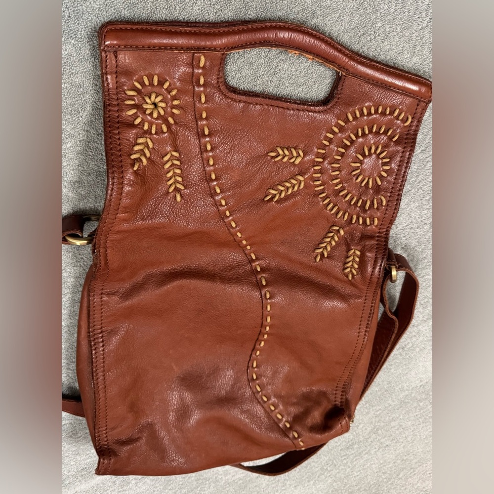 Brown Leather Embroidered Women's Bag